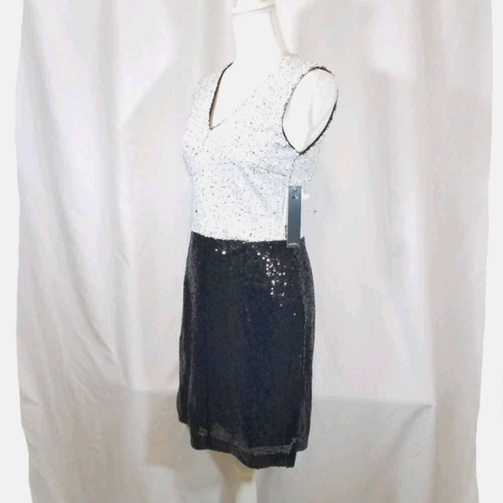Nicole Miller Black and White Sleeveless Sequin Dress 8 Nwt